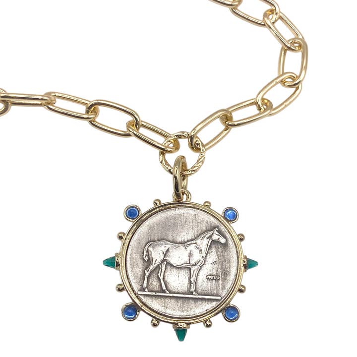 Reiterpferd Münzmedaillon westlicher Smaragd Saphir für den Großhandel von VB&CO Designs Handmade Jewelry
