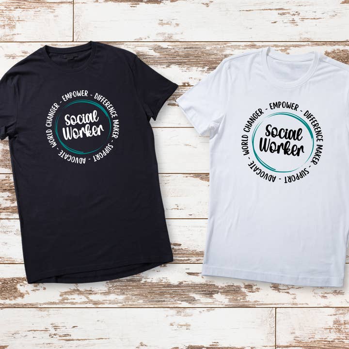 Camiseta de trabajadora social - Camiseta de empoderamiento y promoción para venta al por mayor de Rosewater & Castiron Crafts