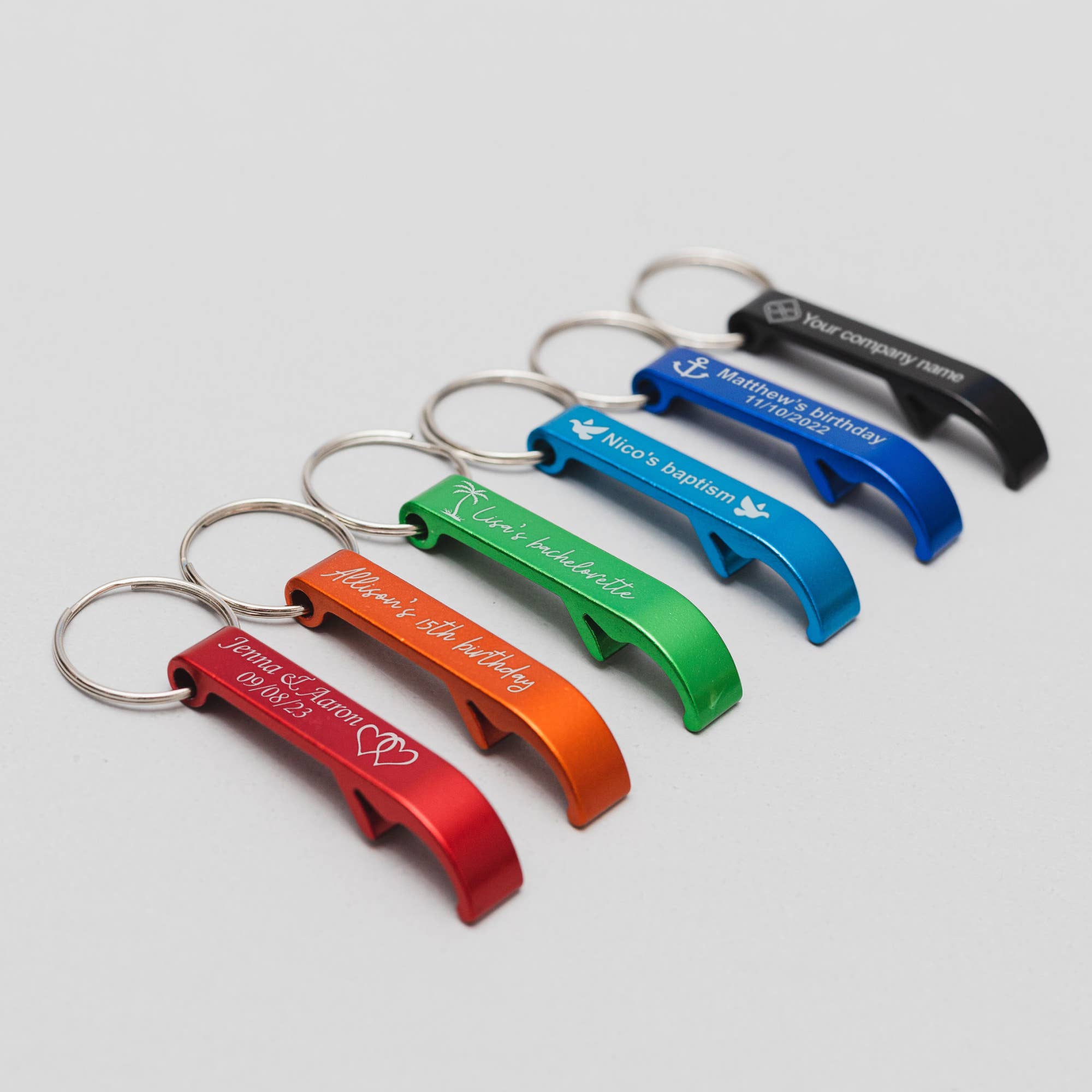 Famgraving - Vendita all'ingrosso Portachiavi - Unisex - Set all'ingrosso di apribottiglie con portachiavi in alluminio inciso personalizzato3