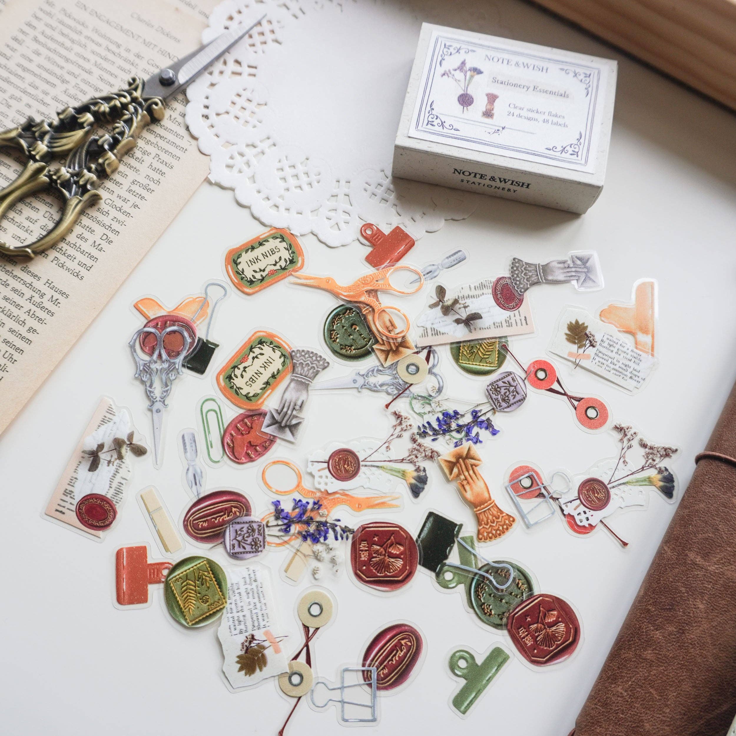 Note & Wish – Adesivo por atacado – Flocos de Autocolantes em PVC Essenciais de Papelaria - 48 Autocolantes0