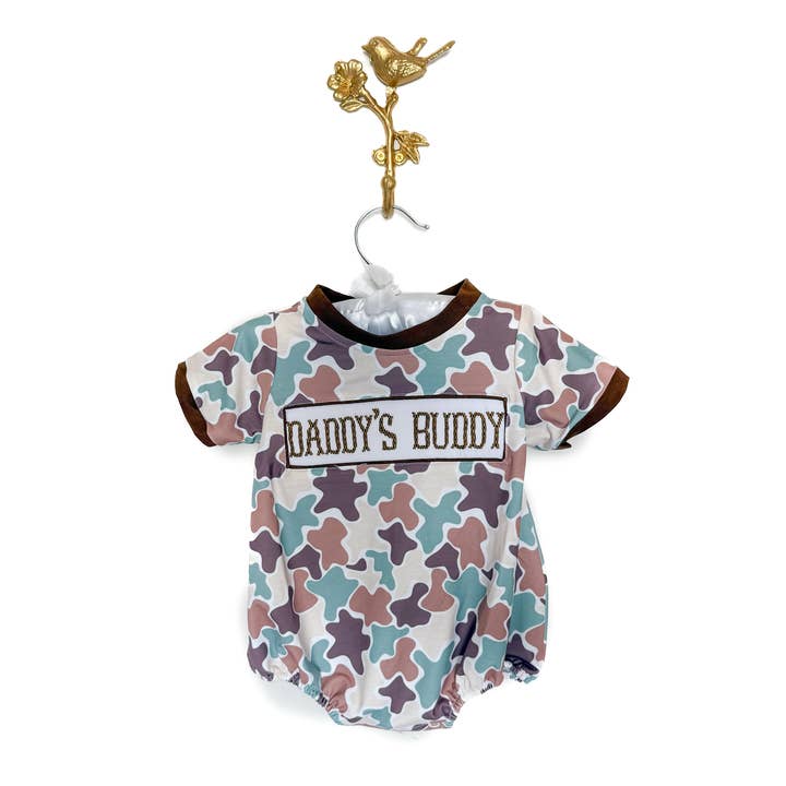 Camo Hand-smocked Daddy’s Buddy Bubble for wholesale by The Smock Co