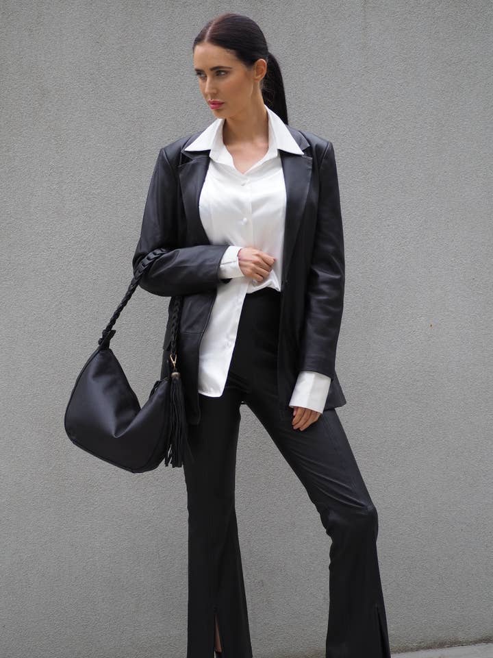 Blazer de couro relaxado Bianca por atacado de Cadelle Leather