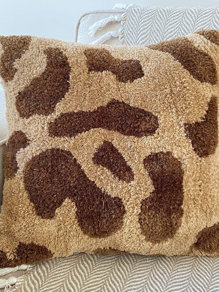 Hand Tufted Cow Print Needle Punch Pillow Covers for wholesale by Honey Art and Nature