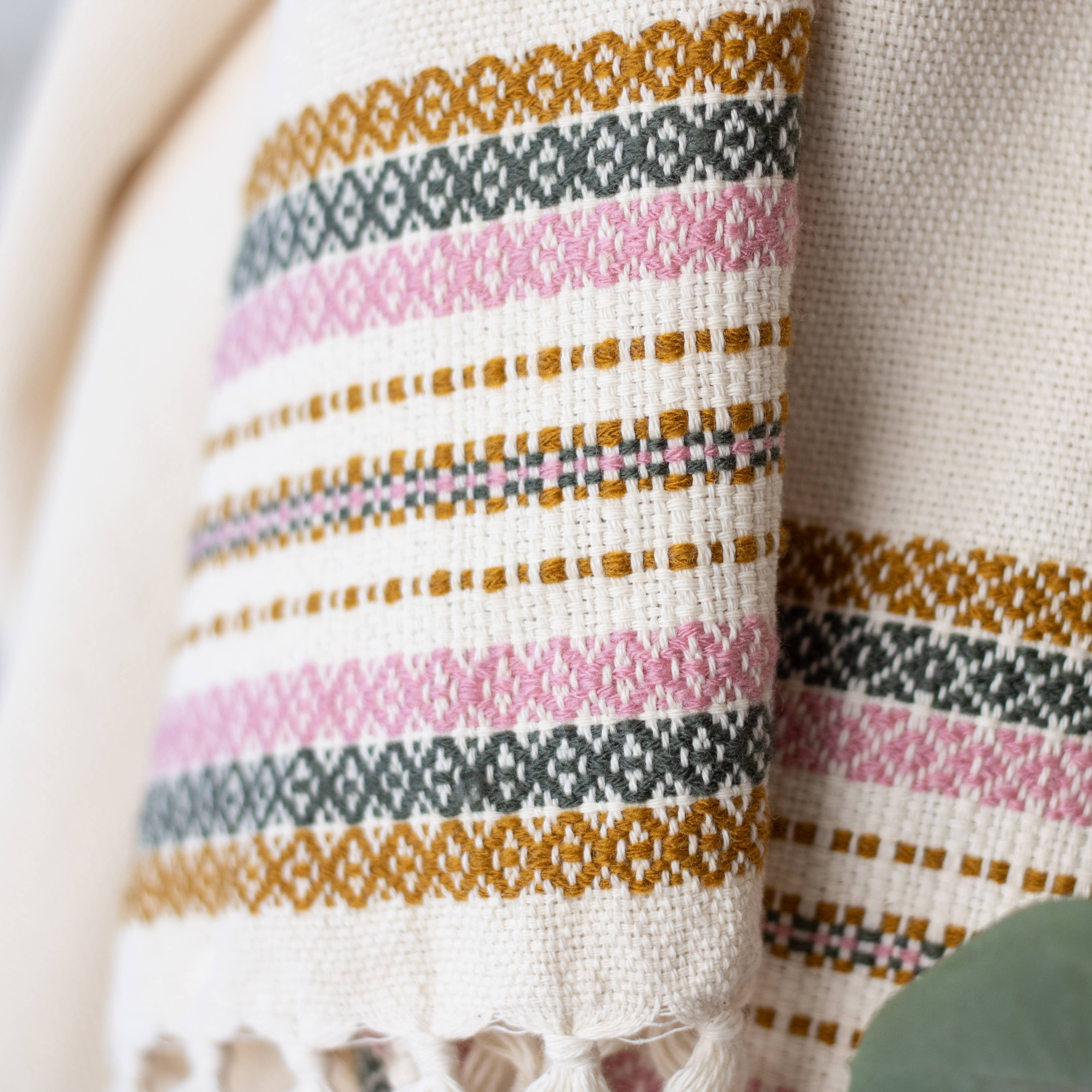 Origin Mexico – wholesale Wrap – Women's – Handwoven Organic Cotton Shawl Wrap -Pink, Olive and Mustard4