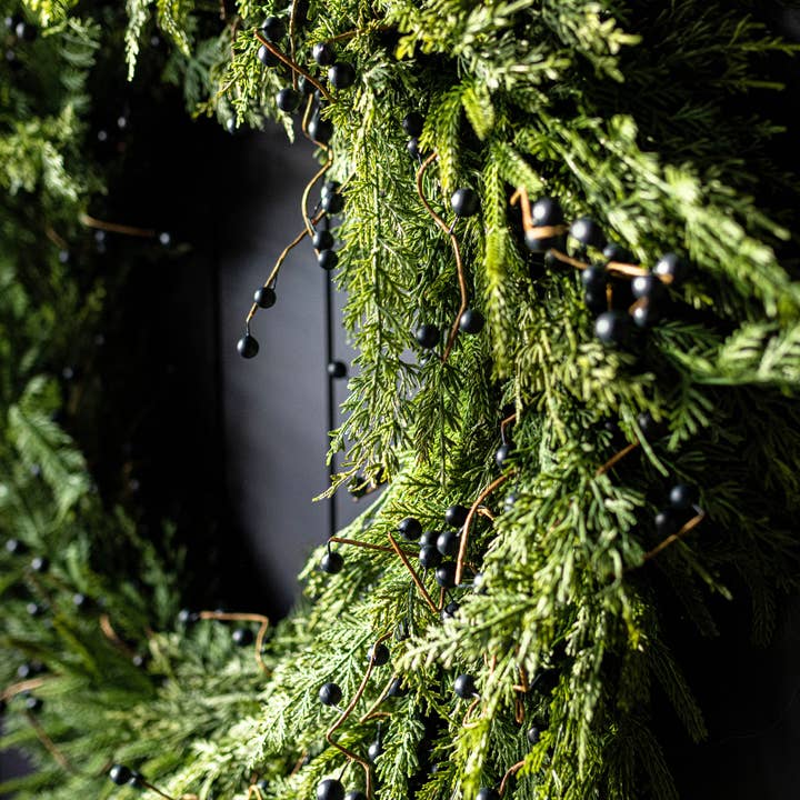 Luxe B Co - Wholesale Wreath - Navy Plum Berry Norfolk Cypress Real Touch Wreath - 14"