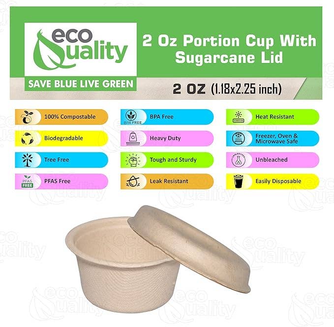 EcoQuality – wholesale Food storage container – EcoQuality 2oz Compostable Souffle Portion Cups with Fiber Lids2
