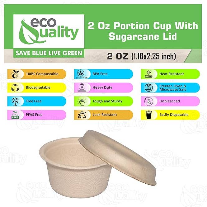 EcoQuality - Wholesale Food storage container - EcoQuality 2oz Compostable Souffle Portion Cups with Fiber Lids2