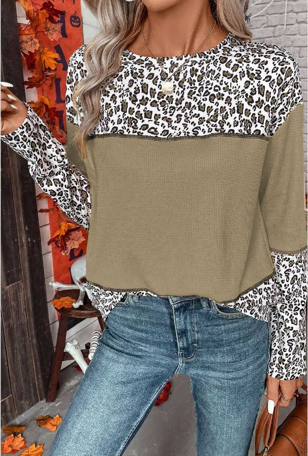 Lily Clothing - Vente Chemise – femme - PULL EN MAILLE GAUFRÉE PATCHWORK À IMPRIMÉ LÉOPARD5
