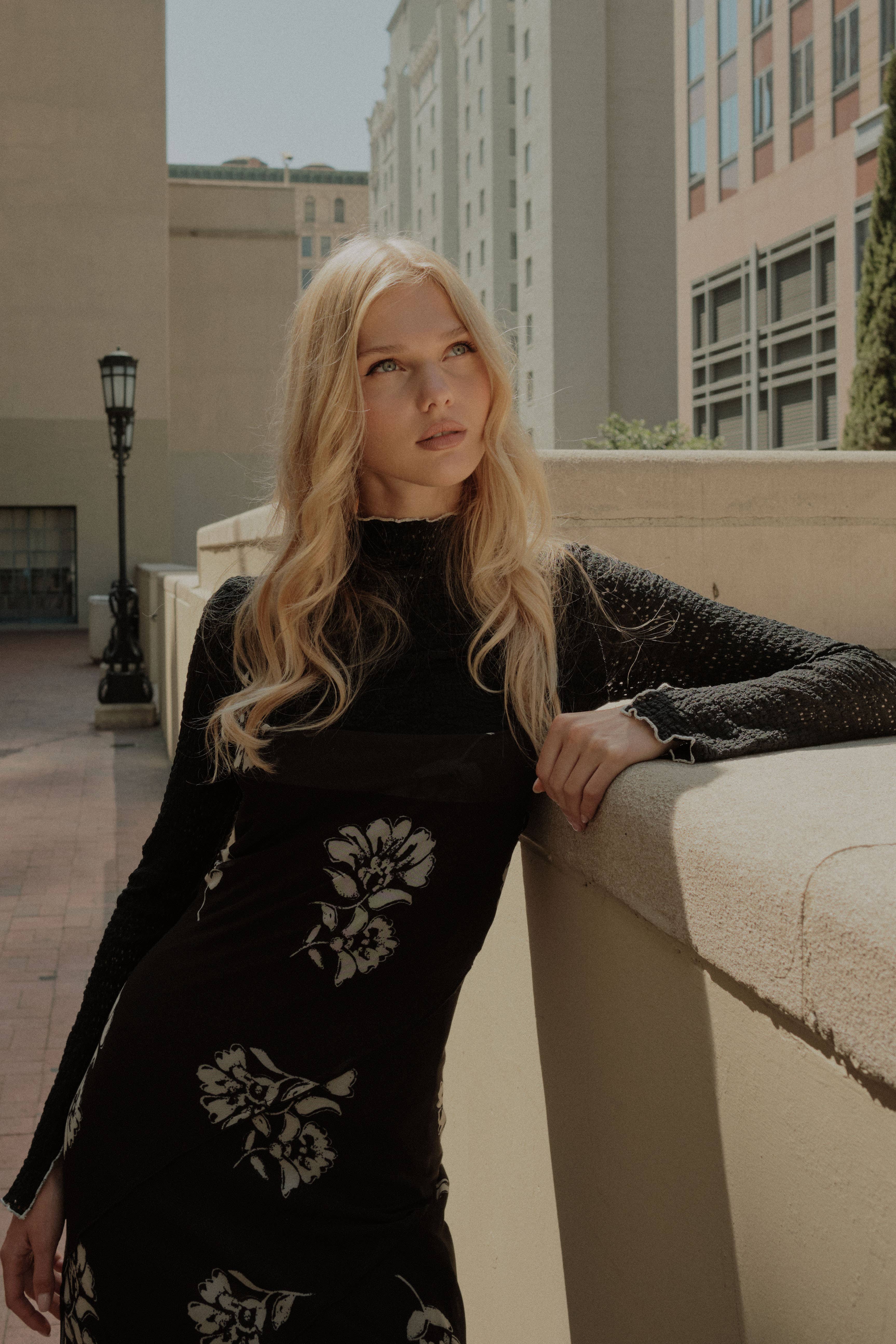 Promesa USA - Wholesale Dress - Women's - Floral Asymmetrical Hem Knit Mini Dress1