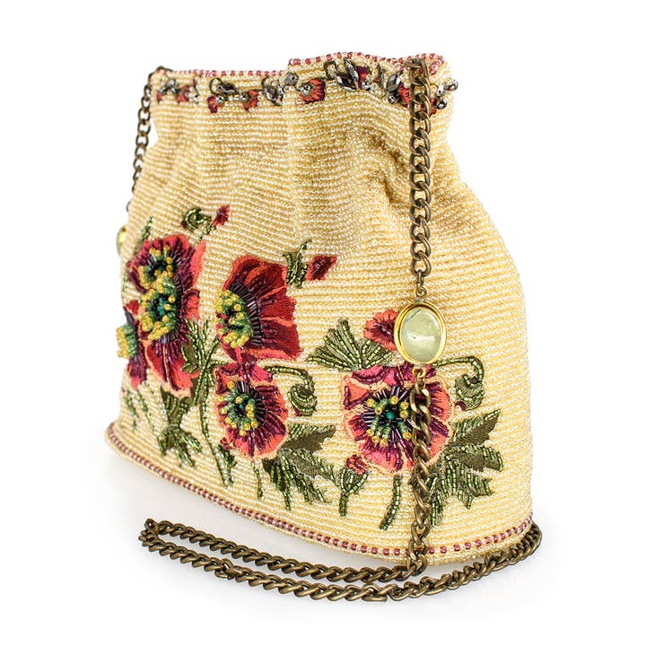 Mary Frances Accessories - Wholesale Crossbody Bag - Women's - In the Wild Mini Beaded Bucket Flowers Crossbody Handbag