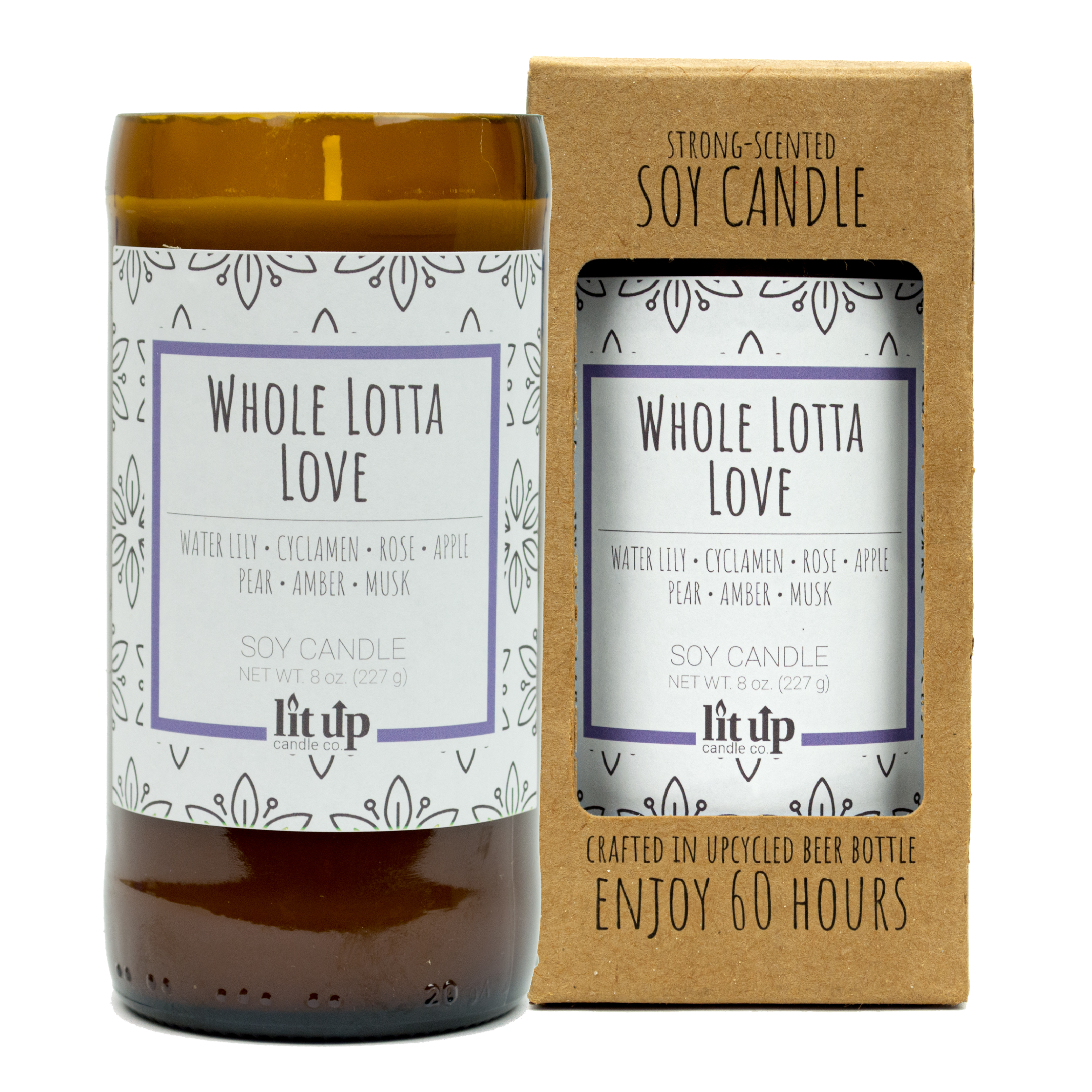 Lit Up Candle Co. – wholesale Jar/filled candle – 8-PACK 8 oz. scented soy candles in upcycled beer bottles0