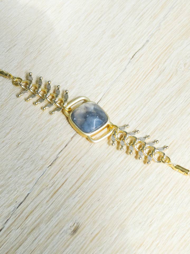 Pulseira quadrada mosqueada de pedra cinza e orelhas de corrente por atacado de LES TISSAGES DE CAMILLE