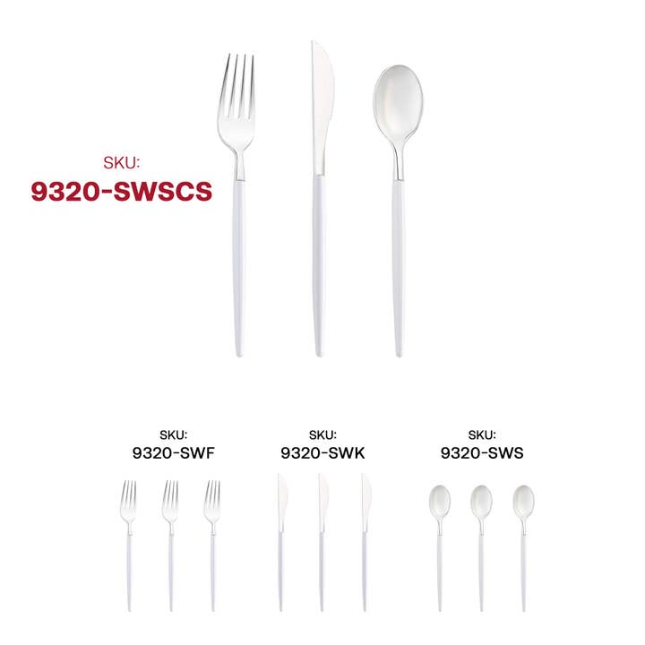 Smarty had a Party – wholesale Blandat bestickset – Silverfärgad plastbestick med vitt handtag - 240 gäster4