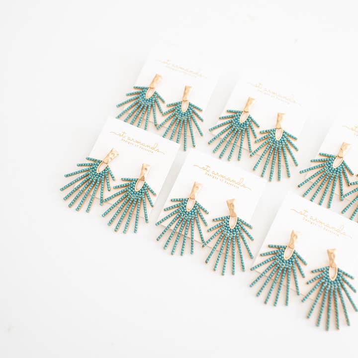 St Armands Designs of Sarasota - Wholesale Dangle Earrings - Turquoise Sunburst Statement Drop Earrings
