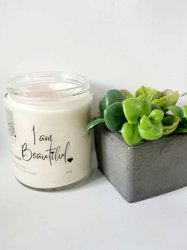 Vela de cristal I Am Beautiful, vela de amor propio para venta al por mayor de 6ix Wicks Candle & Crystal