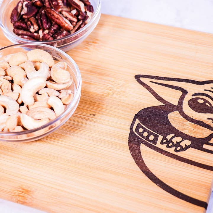 Baby Yoda Engraved Bamboo Cutting Board for wholesale by Rustic Cedar Co