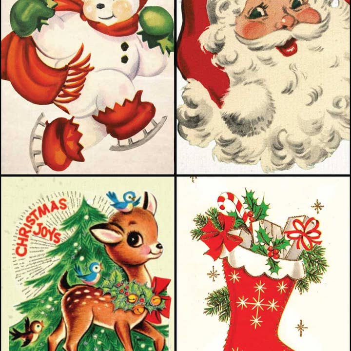 Lucy Lu Designs - Vente Aimants - Bas rétro vintage Père Noël bonhomme de neige de vacances puissant aimant