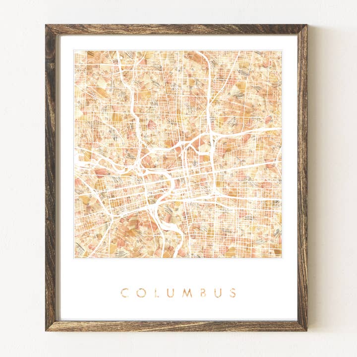 Stampa artistica della mappa dipinta di Columbus Ohio per la vendita all'ingrosso da parte di Turn-of-the-Centuries
