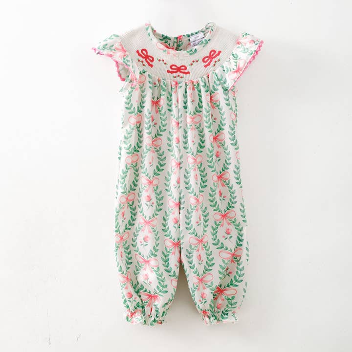 Coquette Vine Smocked Baby Romper for wholesale by Clover Cottage