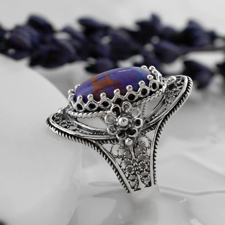Filigranist Jewelry - Wholesale Cocktail/Statement Ring - Filigree Art Mojave Turquoise Gemstone Women Sterling Silver Cocktail Ring