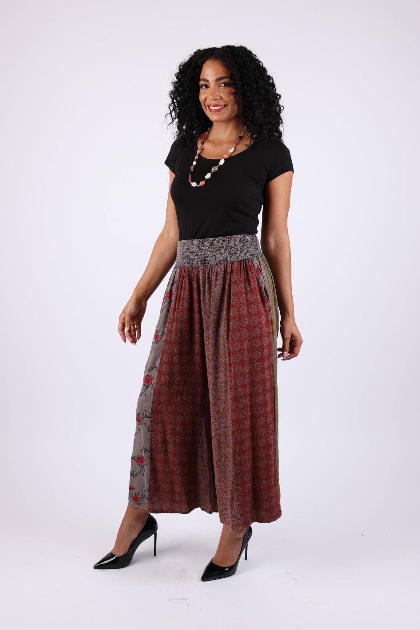 Sacred Threads - Wholesale Pants - Women's - Vintage Berry Fall Tone Patchwork Palazzo Pants2