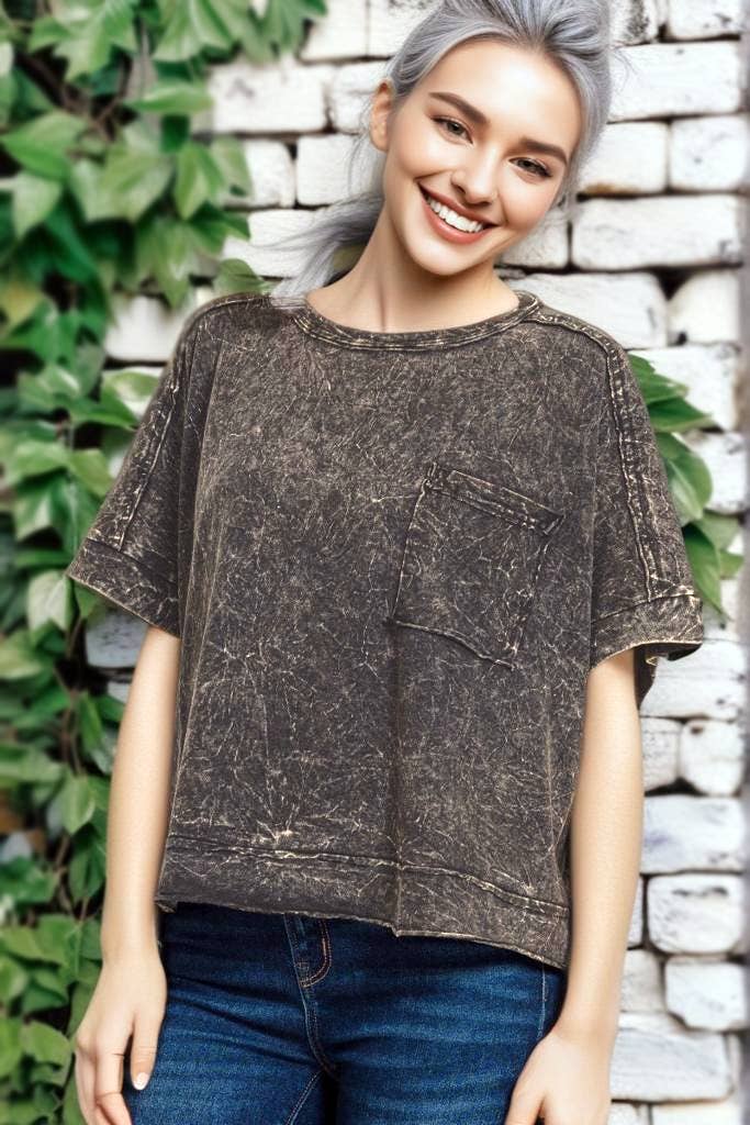42POPS - Wholesale Knit Top - Women's - `.Washed Exposed Seam Oversized Tee10
