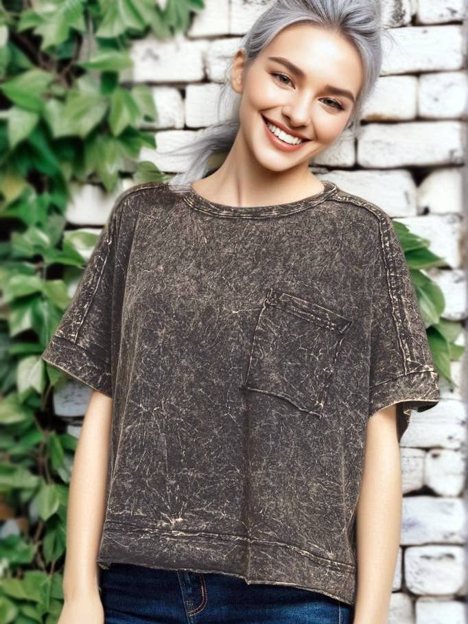 42POPS - Wholesale Knit Top - Women's - `.Washed Exposed Seam Oversized Tee10