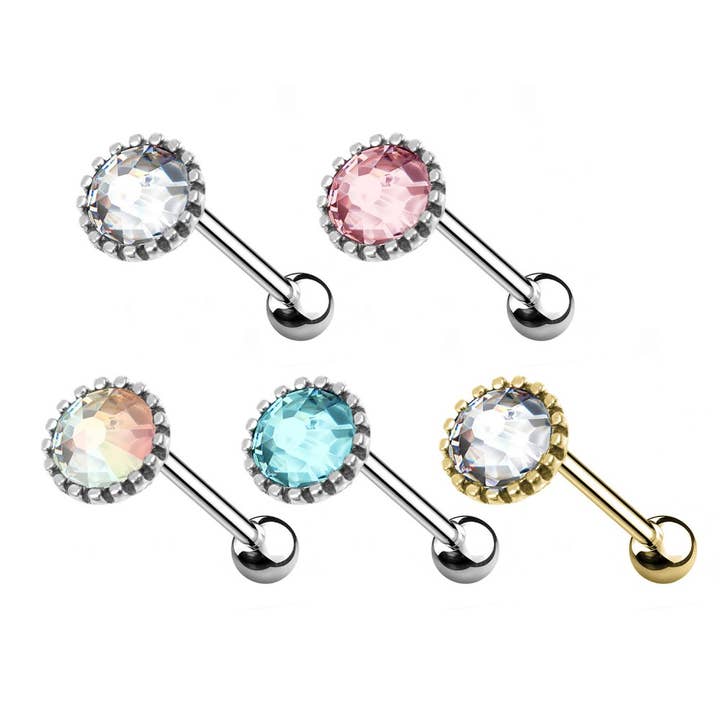 Awaken - Wholesale Single Earring - Round Crystal Barbell Stud Ear Piercing - PO-4571
