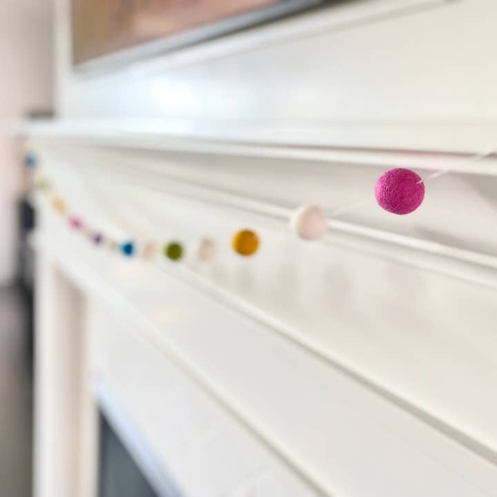 Bright Wool Felt Ball Garland - Modern Boho Baby Decor for wholesale by The Mad Padder