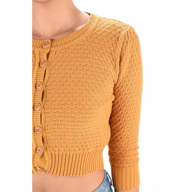 Mak – Engroshandel Cardigan - Dame – Mak 3/4-ærmet kort strikket cardigan med rund hals MK351438