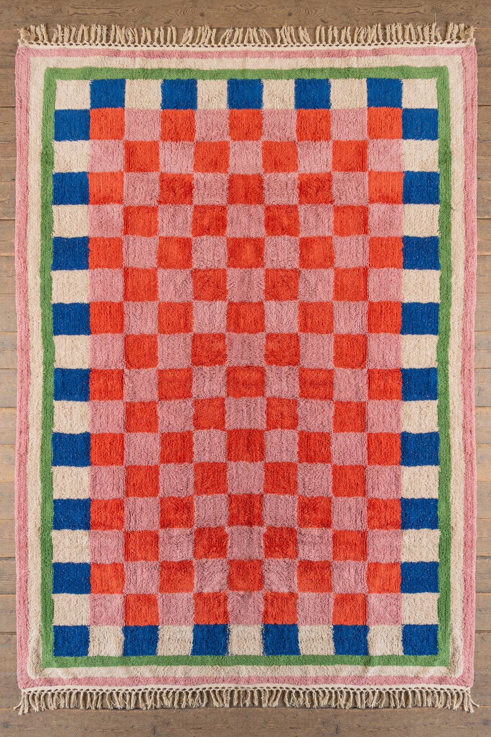 Ian Snow Ltd - Wholesale Area Rug - Lizzie Pink & Red Chequered Recycled Cotton Extra Large Rug1