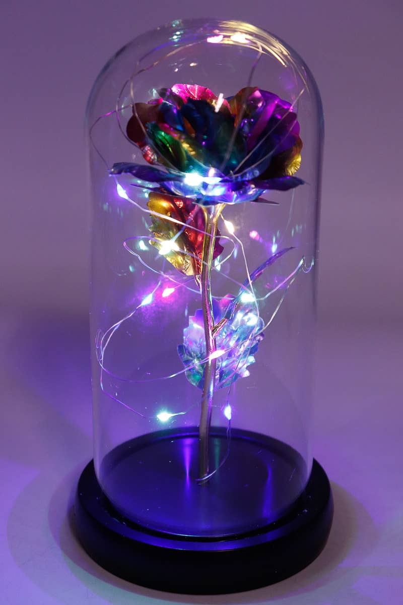 Cap Zone – wholesale Decorative tabletop object – Tall Metallic Galaxy Rose Dome Led Light Stand1