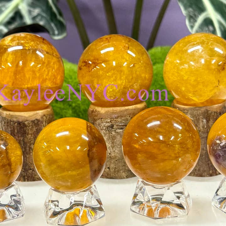 KayleeNYC - Wholesale Spiritual Stone/Crystal - 2 lbs Natural Yellow Fluorite w Mica Spheres Crystal Ball
