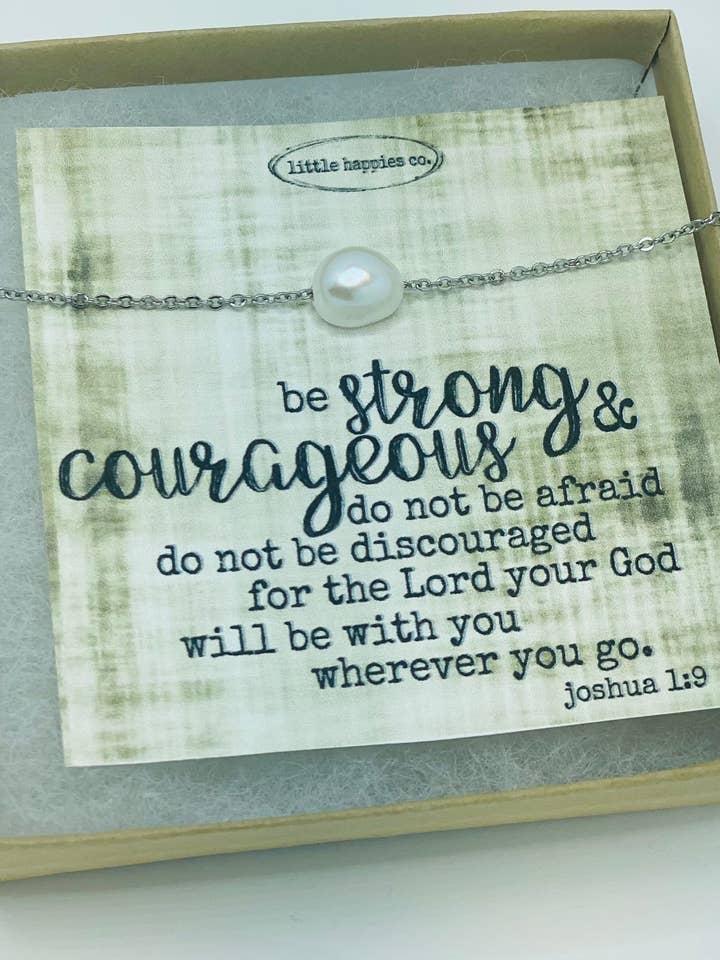 Joshua 1:9, pearl necklace, Encouragement gift, sympathy gift, grief gift, faith, bible scripture, gift for her, inexpensive, miscarriage for wholesale by Little Happies Co