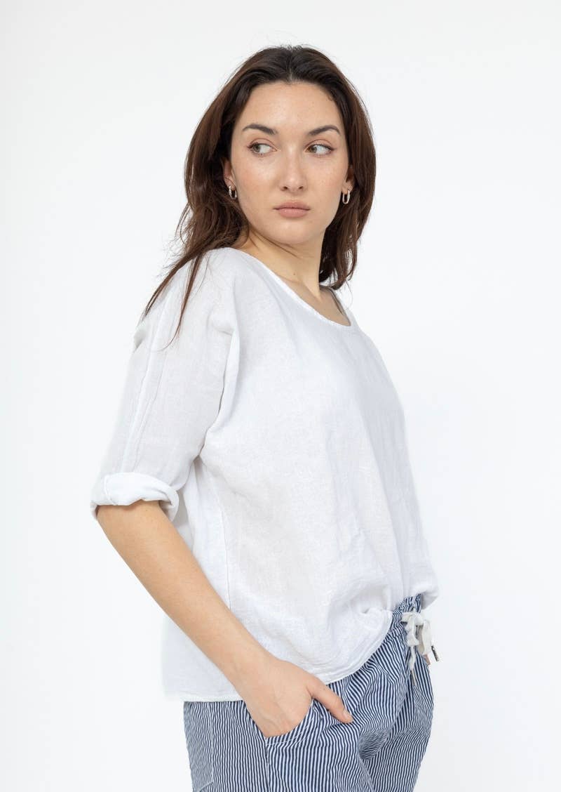 LINEN & COTTON HOUSE – Engroshandel T-shirt – til kvinder – Crop-top i bomuld og hør, bedst sælgende model 101127