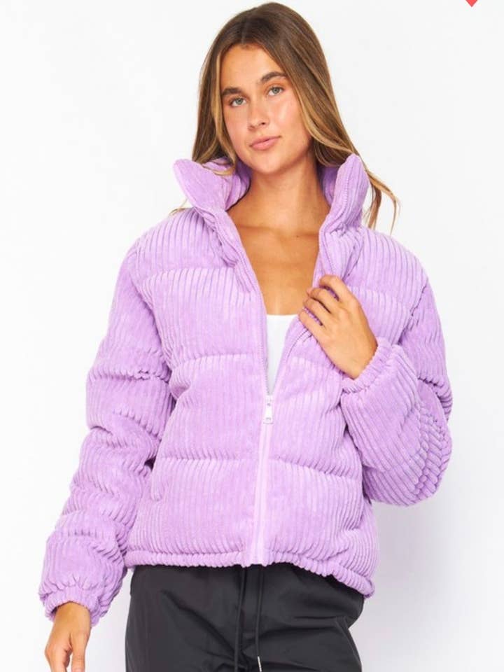 Lavender Corduroy Puffer Jacket for wholesale by Pretty Little Patriot LLC
