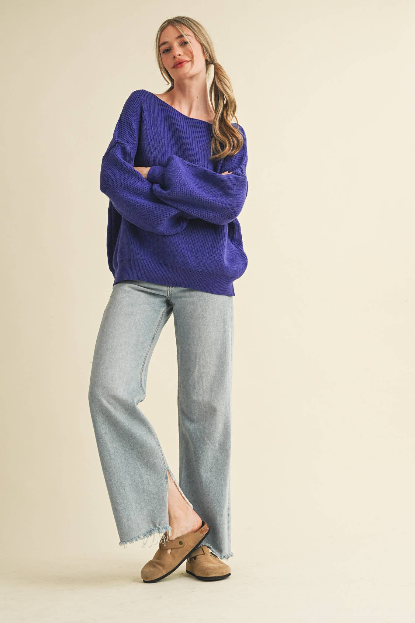 &MERCI - Wholesale Knit Sweater - Women's - BOAT NECK BUBBLE SLEEVE SWEATER MSW814742