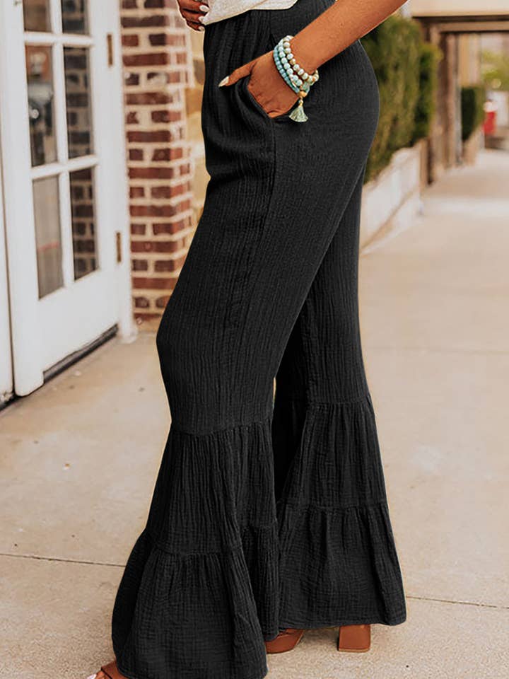 LALA LOO - Wholesale Pants - Women's - Crinkle Ruffle Bell Bottom Pants