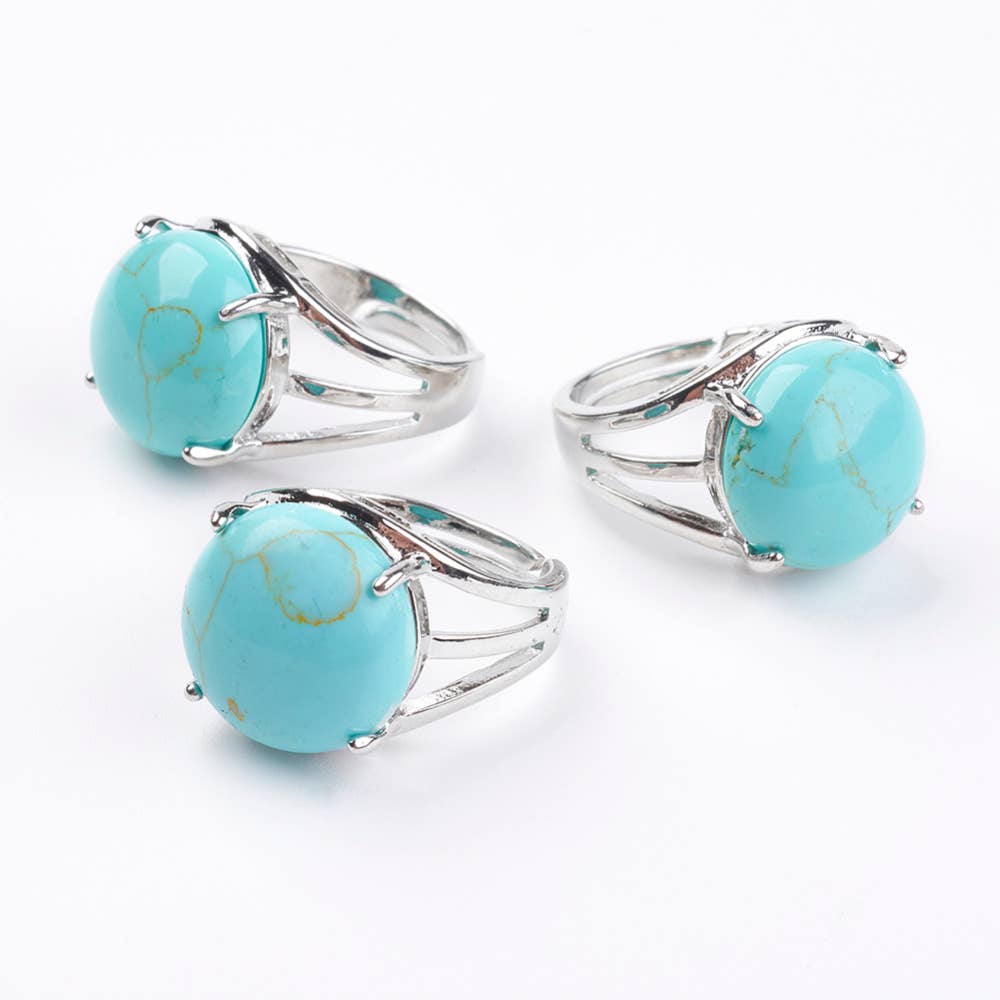 VIE - Vendita all'ingrosso Anelli cocktail/statement - Anello regolabile placcato argento con grande pietra circolare46