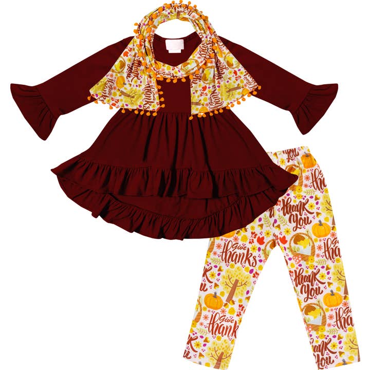 Conjunto de pañuelo para bebé niña de Acción de Gracias para venta al por mayor de Angeline Kids