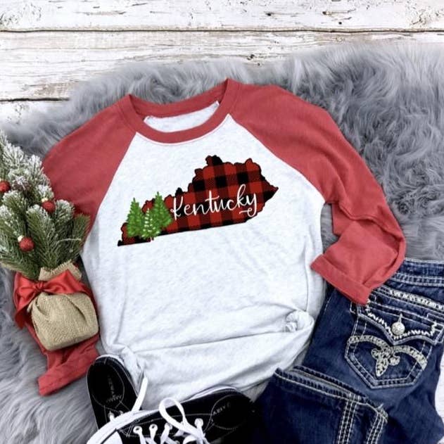 Buffalo Plaid KY Raglan Printed Tee for wholesale by Simple Tymes