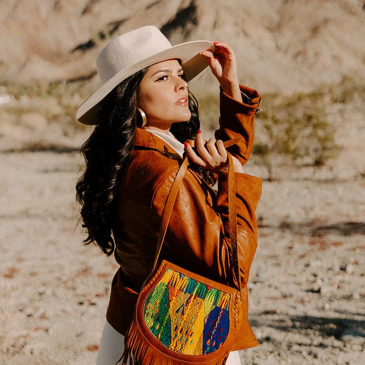 Sol Authentica - Wholesale Crossbody Bag - Women's - Panajachel Unique Embroidered Leather Crossbody Fringe Bag