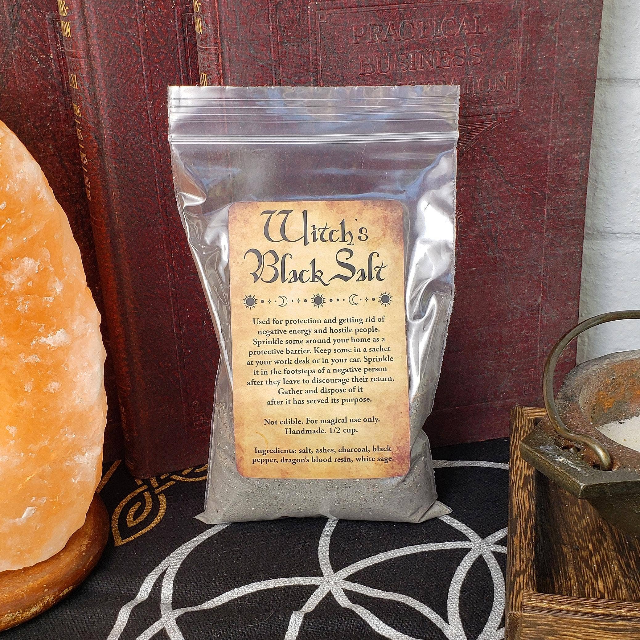 River Village - Wholesale Meditation Supplies - Witch's Black Salt for Banishing and Protection (1/2 cup)1