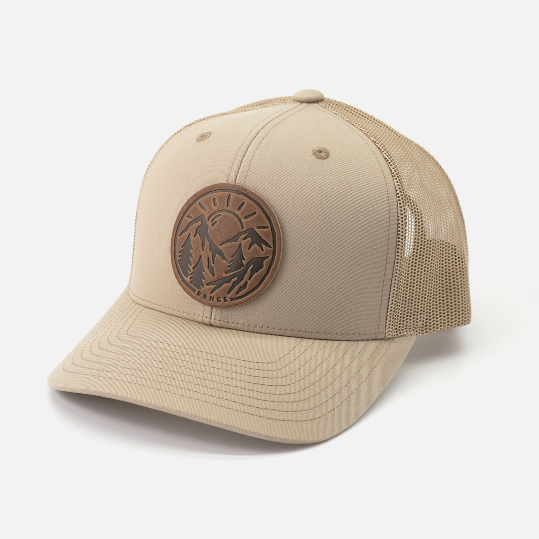 Range Leather Co. - Vente Casquette de camionneur – unisexe - Chapeau vintage Sunrise | Casquette de camionneur à patch en cuir10