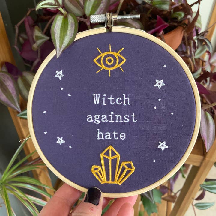 Open Coven - Wholesale Embroidery/Cross Stitch Supplies - Witch Against Hate 5 Inch Embroidery Kit3