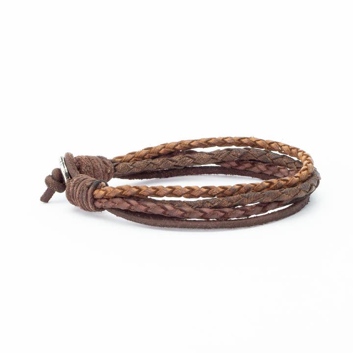 Bracelet 03 Natural Leather 3 Rows Gradient Brown for wholesale by wildRoots