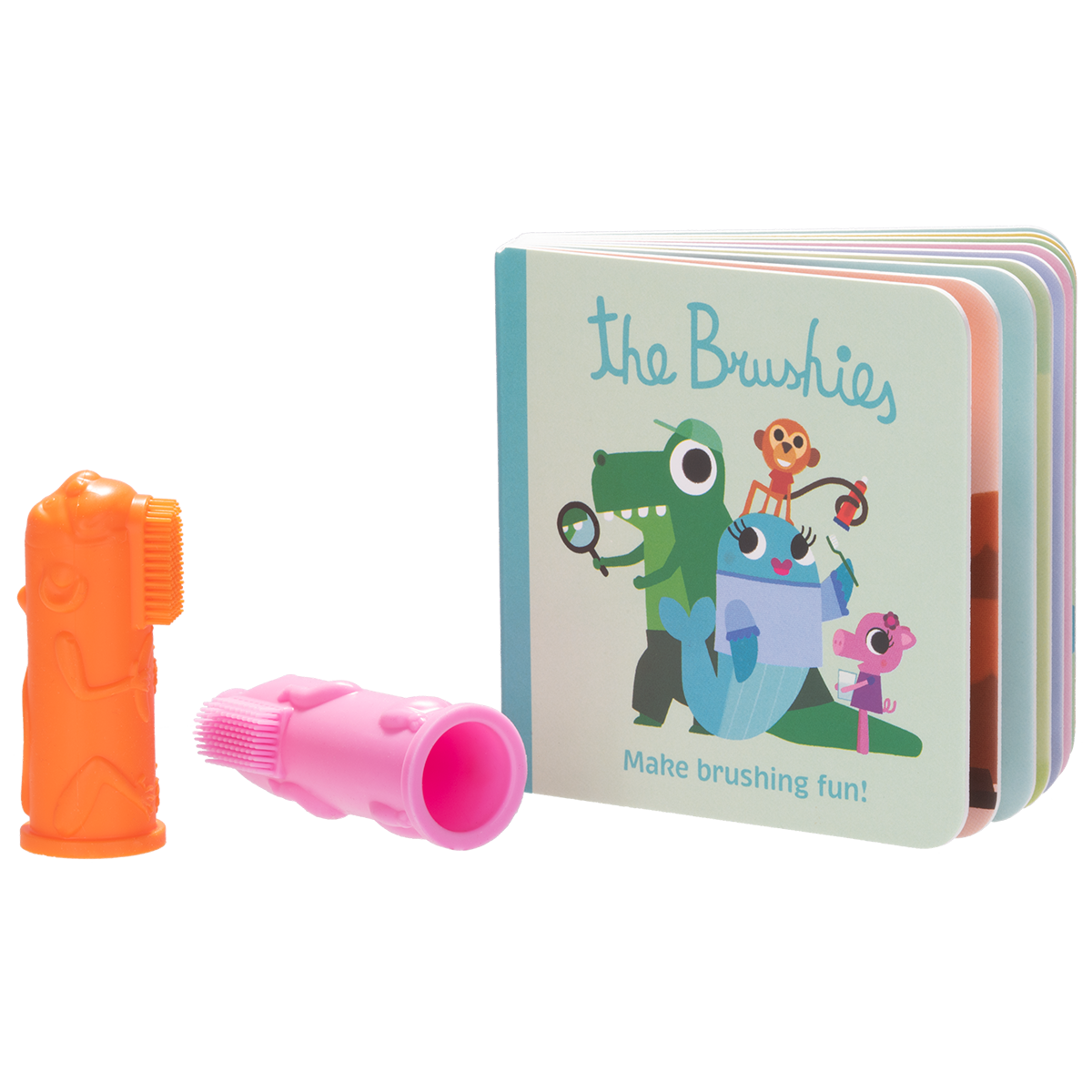 The Brushies - Wholesale Toothbrush - Kids & Baby - 2 Pack & Mini Book - Momo the Monkey & Pinkey the Pig1