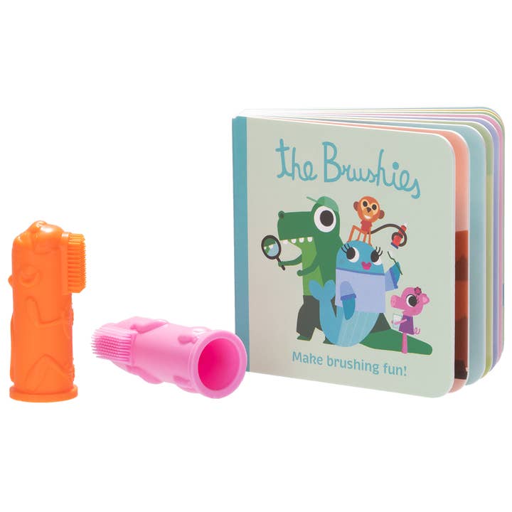 The Brushies - Wholesale Toothbrush - Kids & Baby - 2 Pack & Mini Book - Momo the Monkey & Pinkey the Pig1