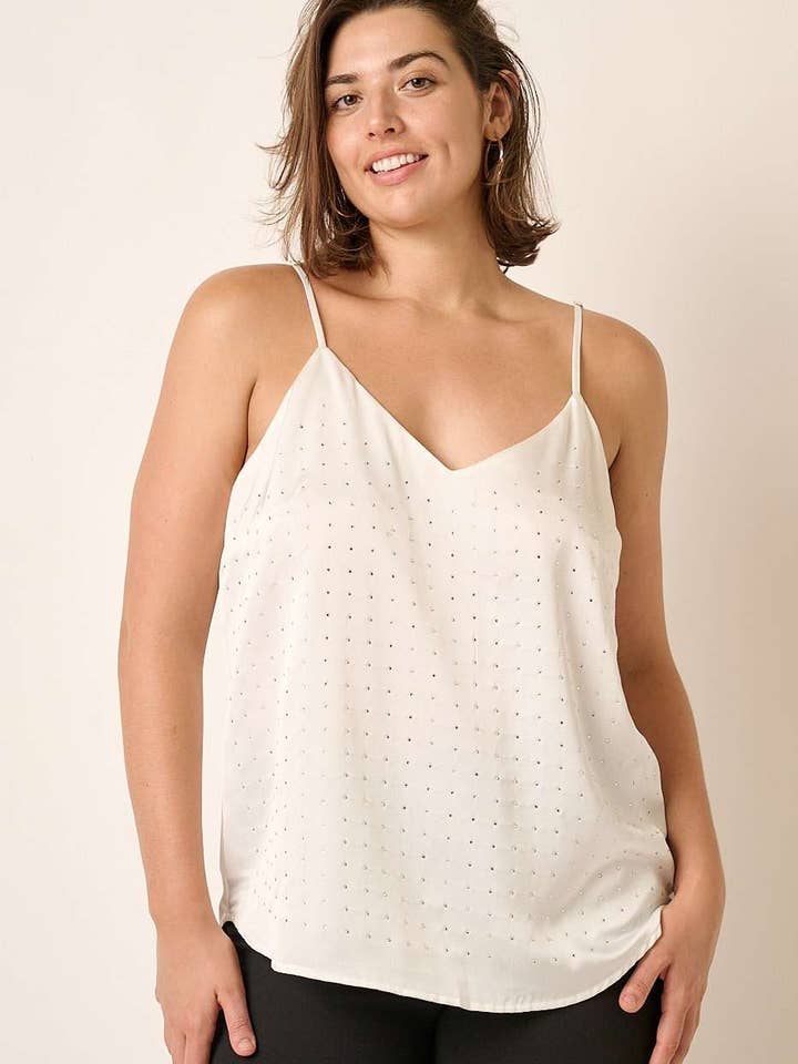 PLUS SATIN TANK TOP MED RHINESTONE for engroshandel hos mittoshop