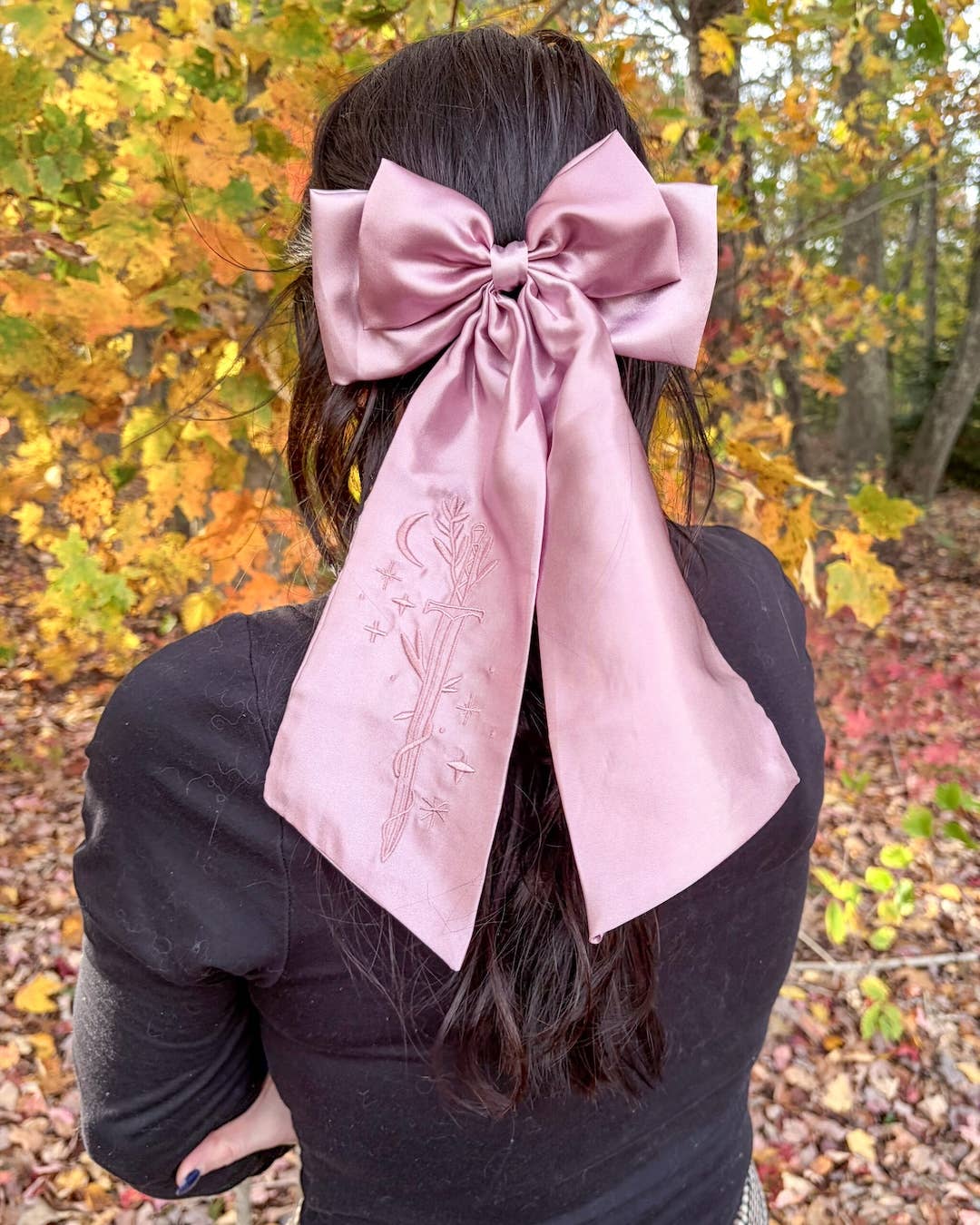 Blissfully Bookish Company - Wholesale Hair Bow - Women's - Sword Hair Bow Clip | Embroidered Bookish Satin Bow2
